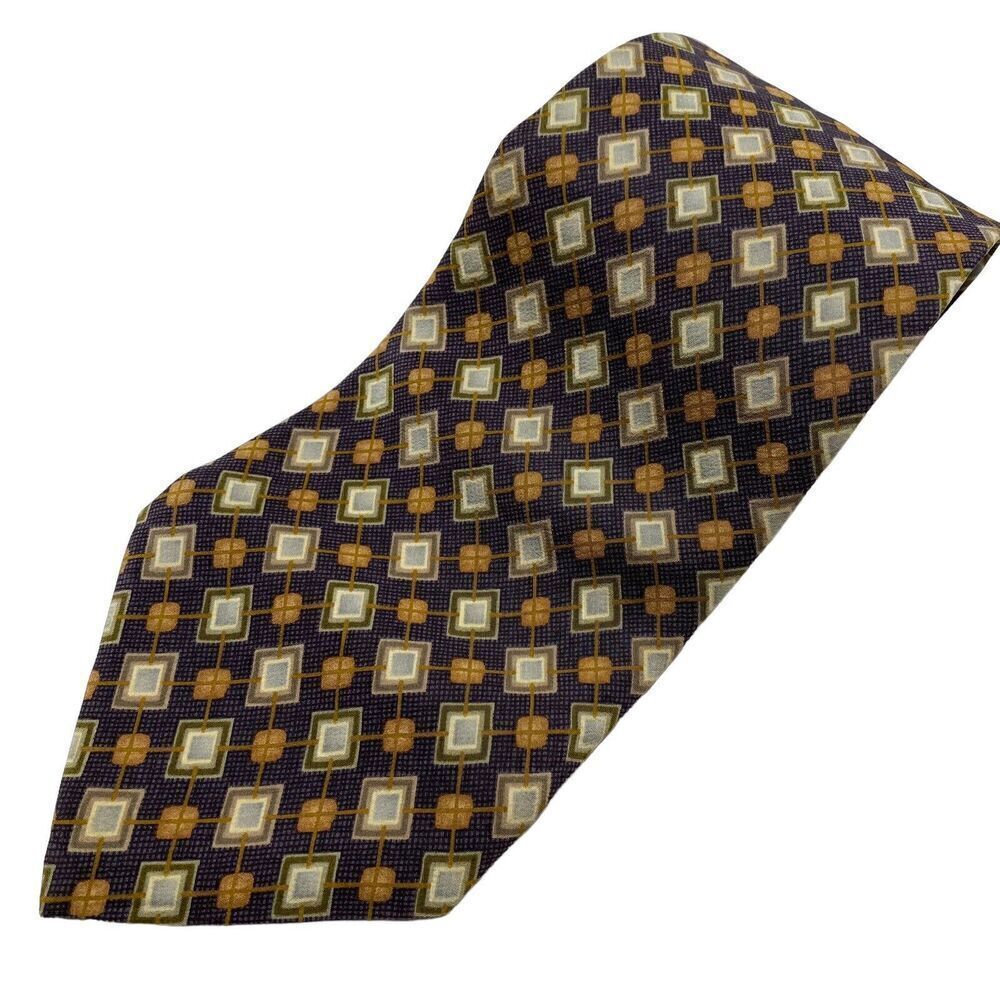 Perry Ellis Tie Men's Necktie Silk Portfolio Geometric Multi Color Made in USA